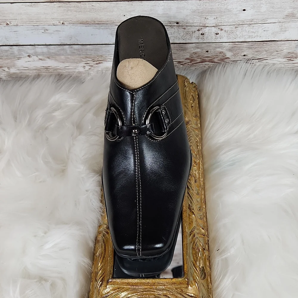Merona, Women's Black Stick in heels with white top stitch and silver ha… - Picture 3 of 11